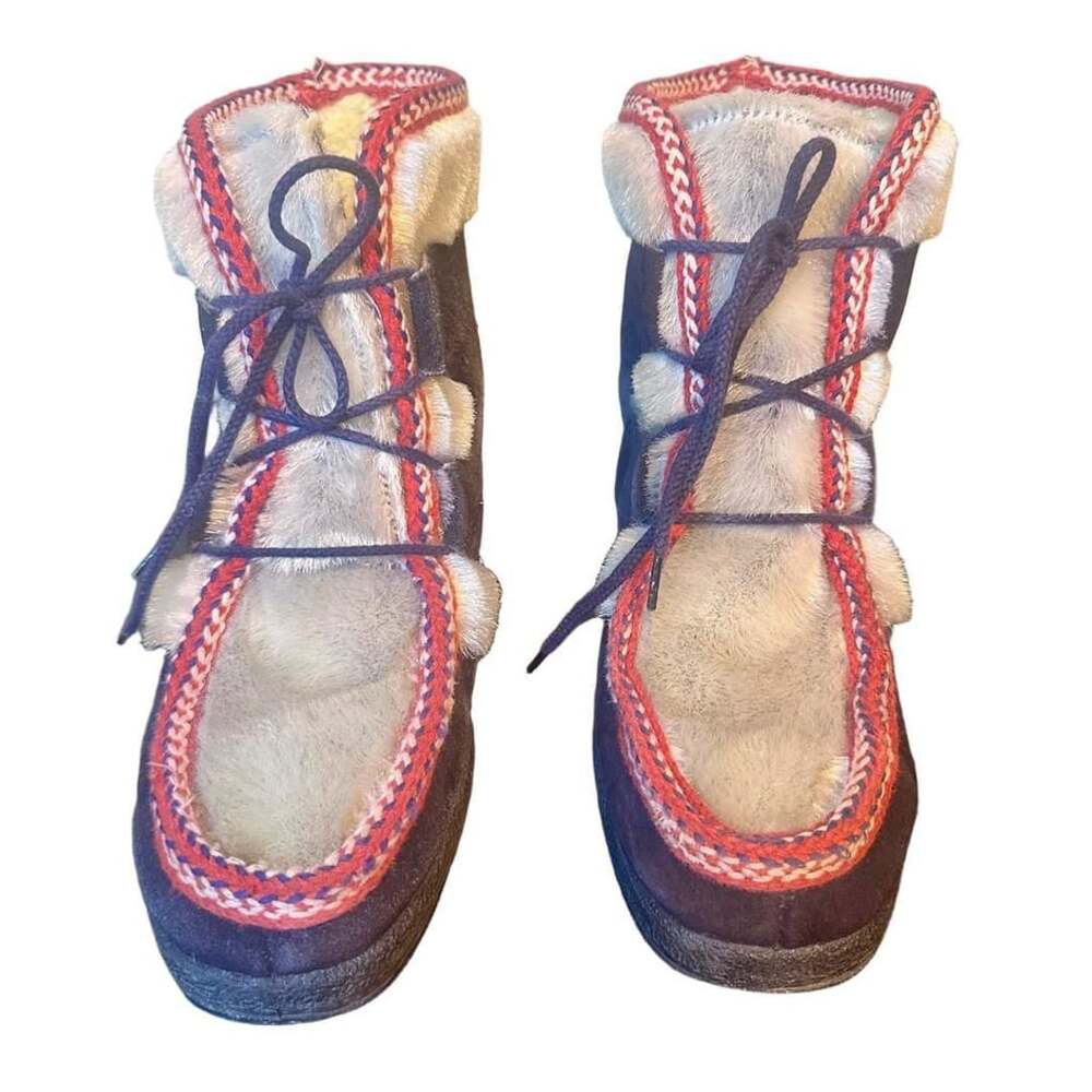 Vintage Style Alpine Yodeler Boots Y 7 Faux Fur Lined Scandi Nordic Folk Winter
